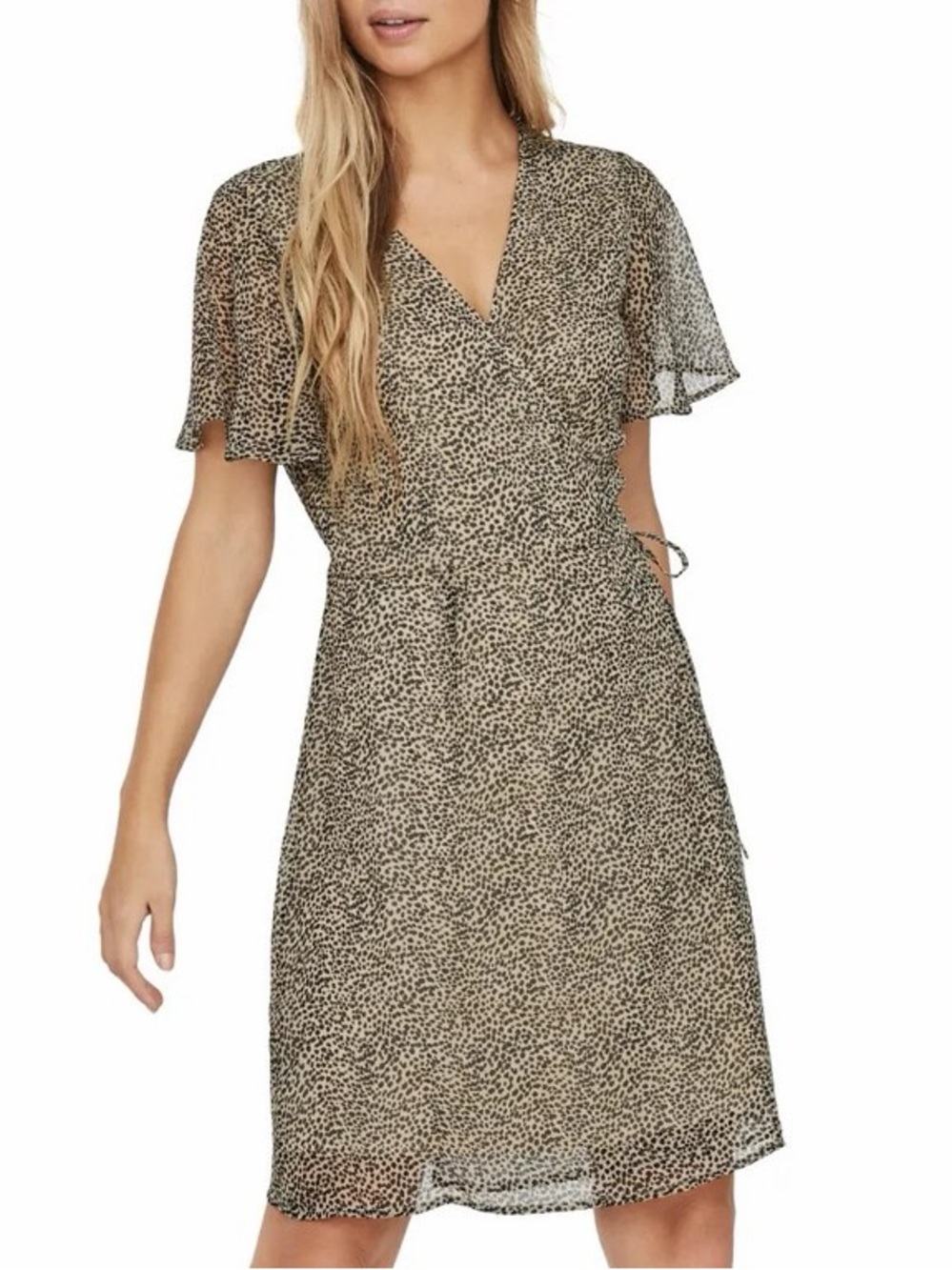 Women's Vero Moda Kay Cheetah Print Wrap Minidress‎ Size Small Beige